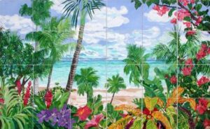 Art on Tile - Springtime in the Tropics  4 x 4
